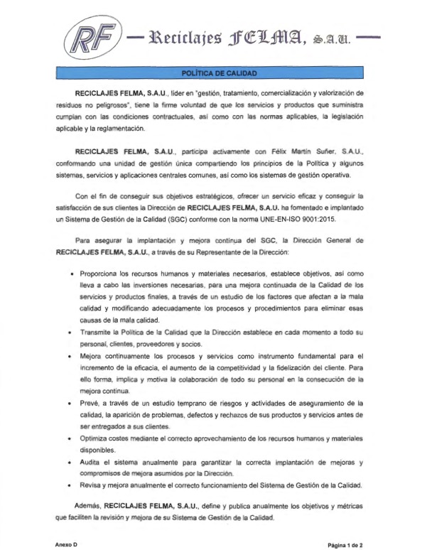 POLÍTICA DE CALIDAD Y MA - RF